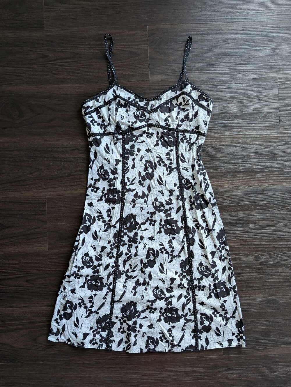 New York & Company Black & White Floral Goth Whimsigoth Midi Cotton Dress 14